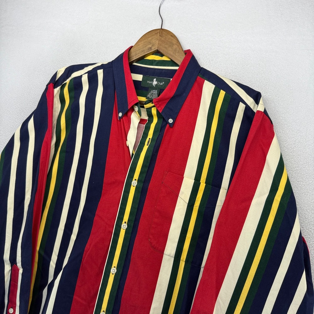 Vintage Hunt Club Shirt Mens Large Colorful Vertically Striped 90s Button Down